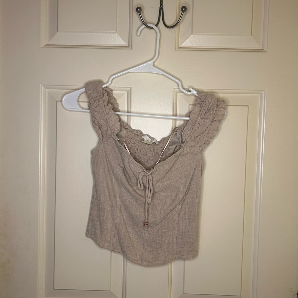 URBAN Romantics Taupe Ruffle Strap Blouse